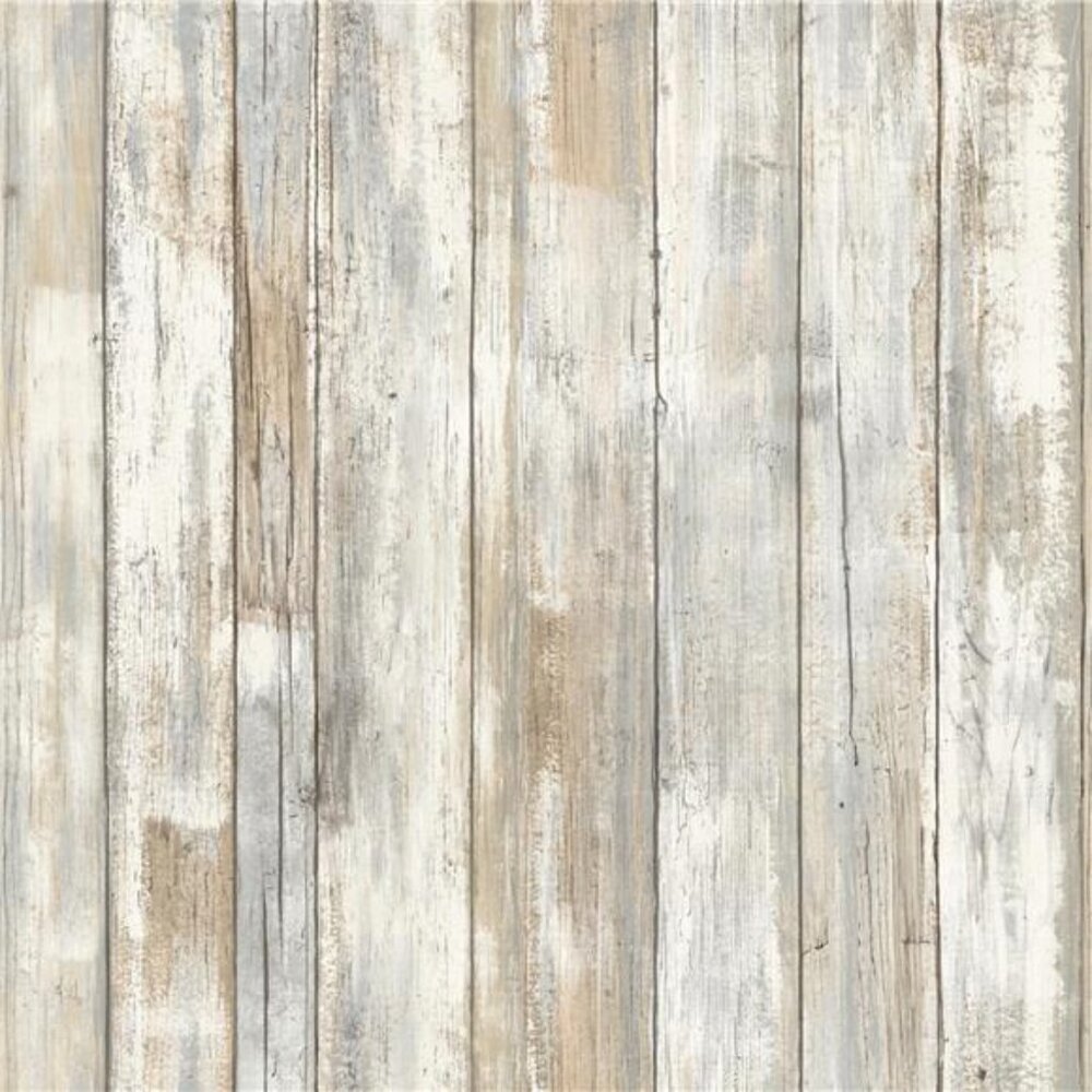 Room Mates White Distressed Wood Peel Vinyl Adhesive‎ and Stick Wallpaper